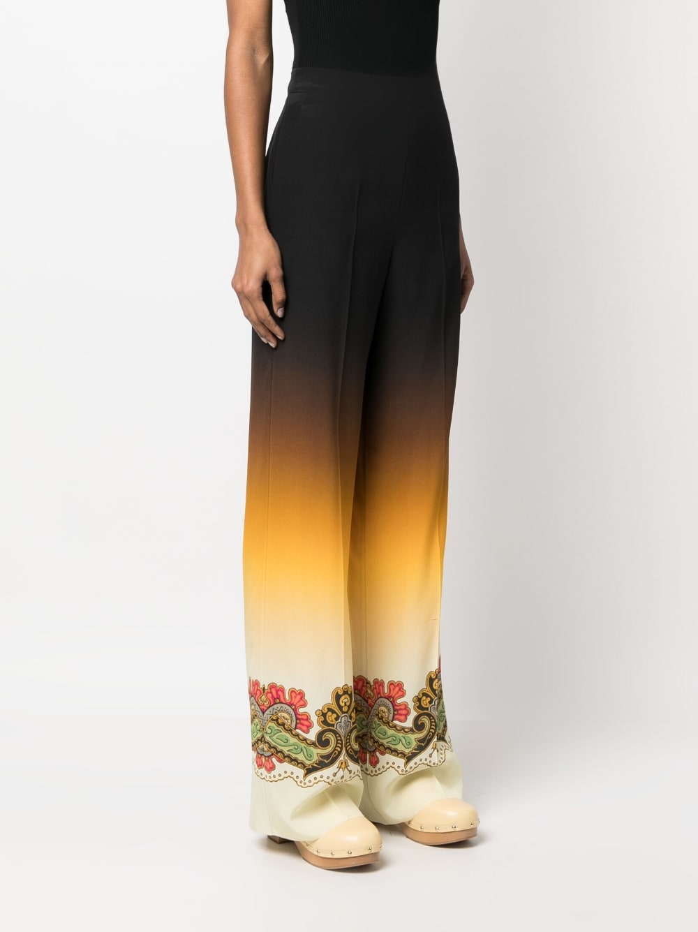 Etro Graphic-Print Silk Straight-Leg Trousers Black