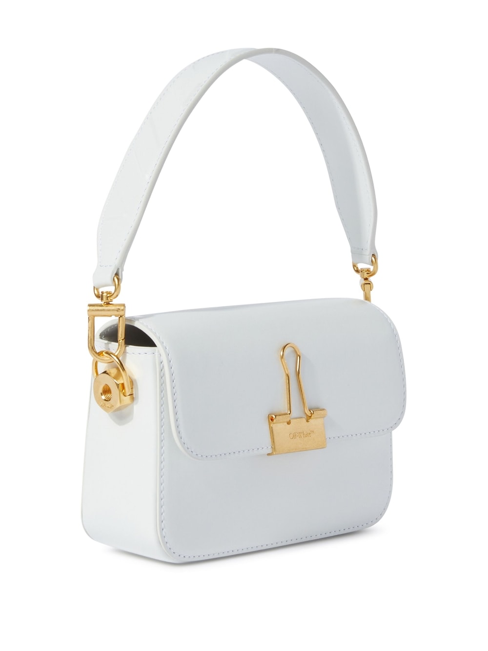 Off White Small Binder Leather Shoulder Bag White