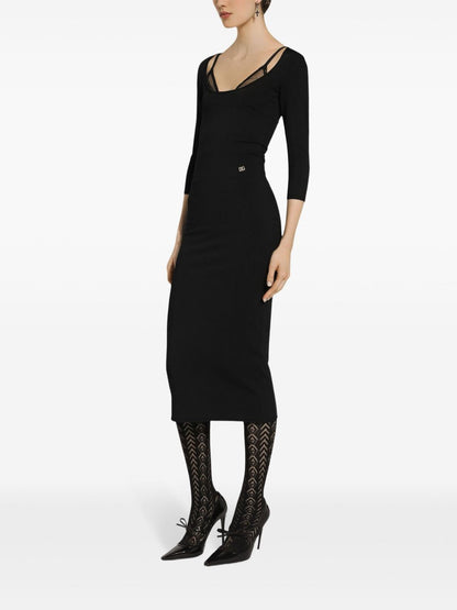 Stretch 3/4 Sleeve Midi Dress