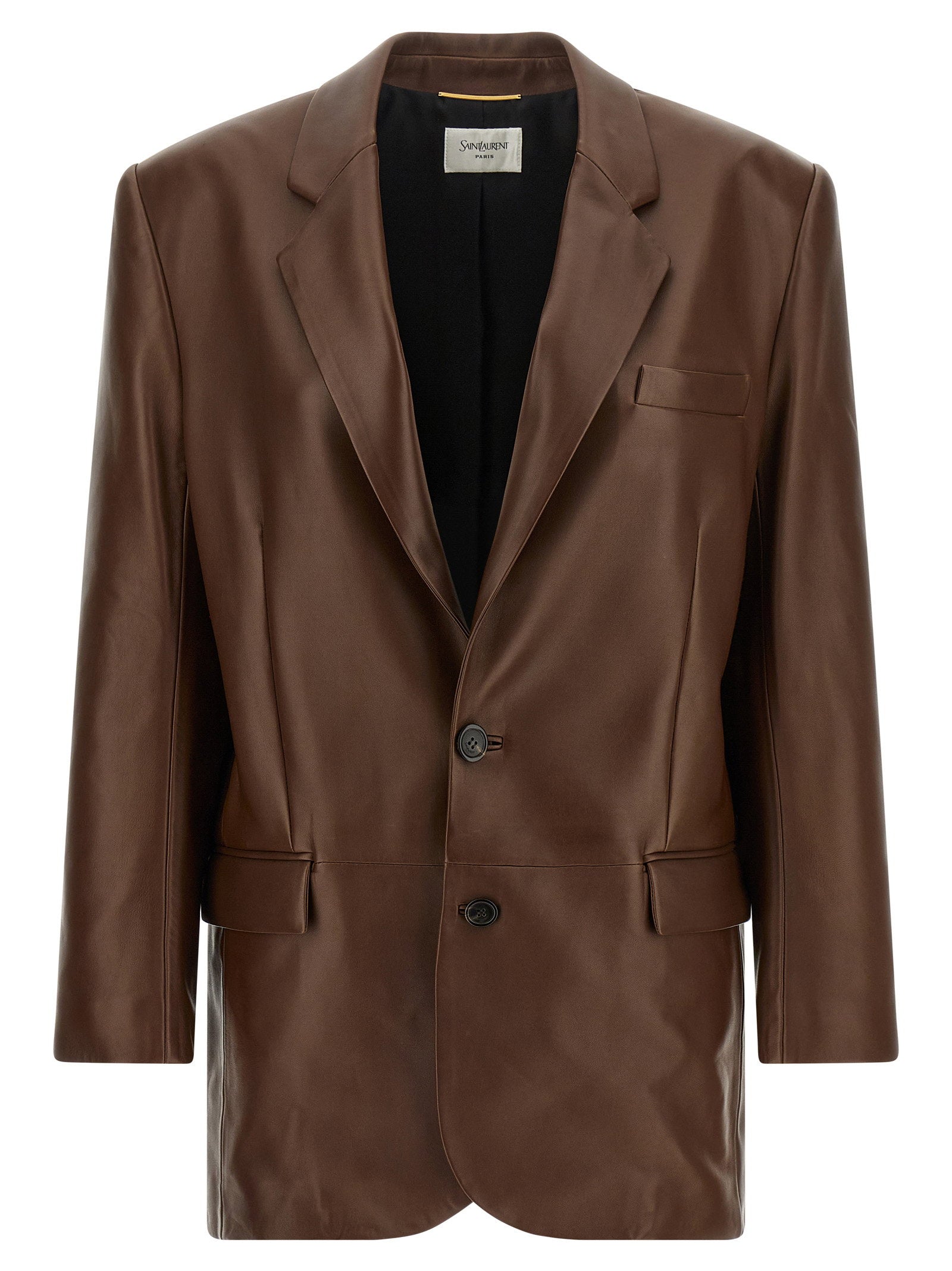 Saint Laurent Leather Blazer Brown