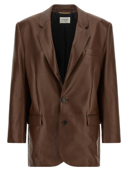 Saint Laurent Leather Blazer Brown