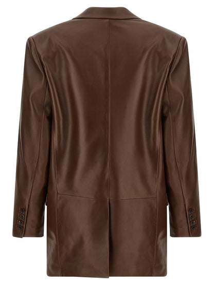 Saint Laurent Leather Blazer Brown