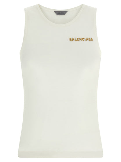Balenciaga Logo Embroidery Tank Top White