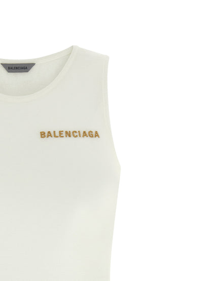 Balenciaga Logo Embroidery Tank Top White