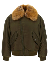 Saint Laurent Removable Shearling Neck Bomber Jacket Green