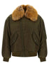 Saint Laurent Removable Shearling Neck Bomber Jacket Green