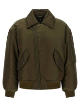 Saint Laurent Removable Shearling Neck Bomber Jacket Green