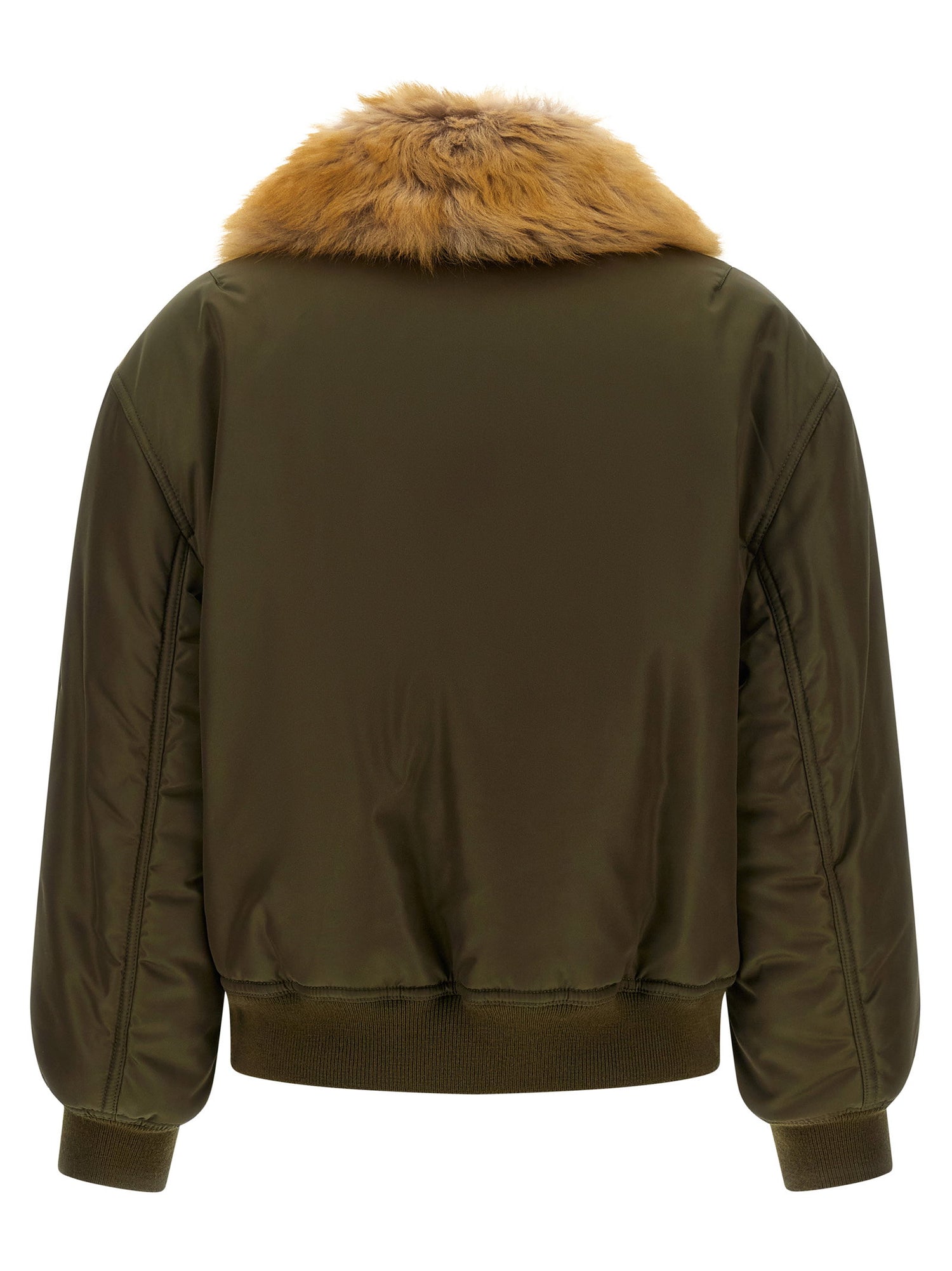 Saint Laurent Removable Shearling Neck Bomber Jacket Green