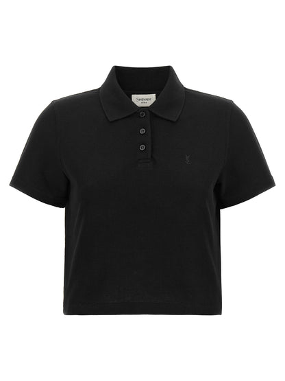 Saint Laurent Cassandre Crop Polo Shirt Black