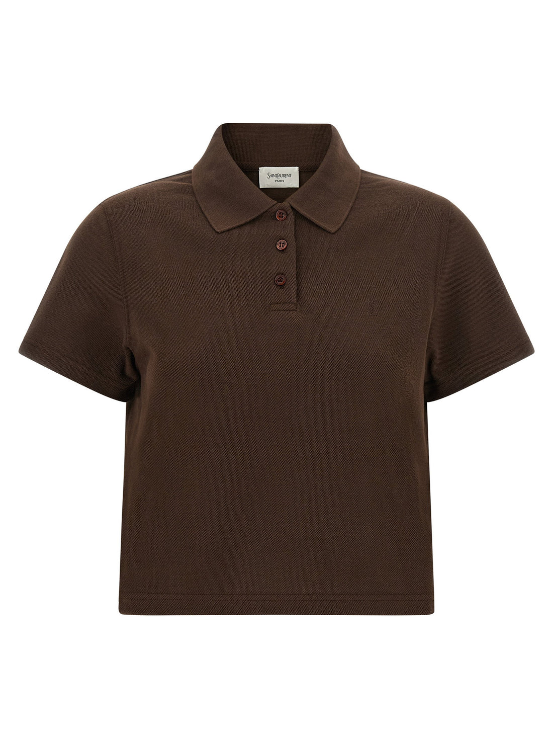 Saint Laurent Cassandre Crop Polo Shirt Brown