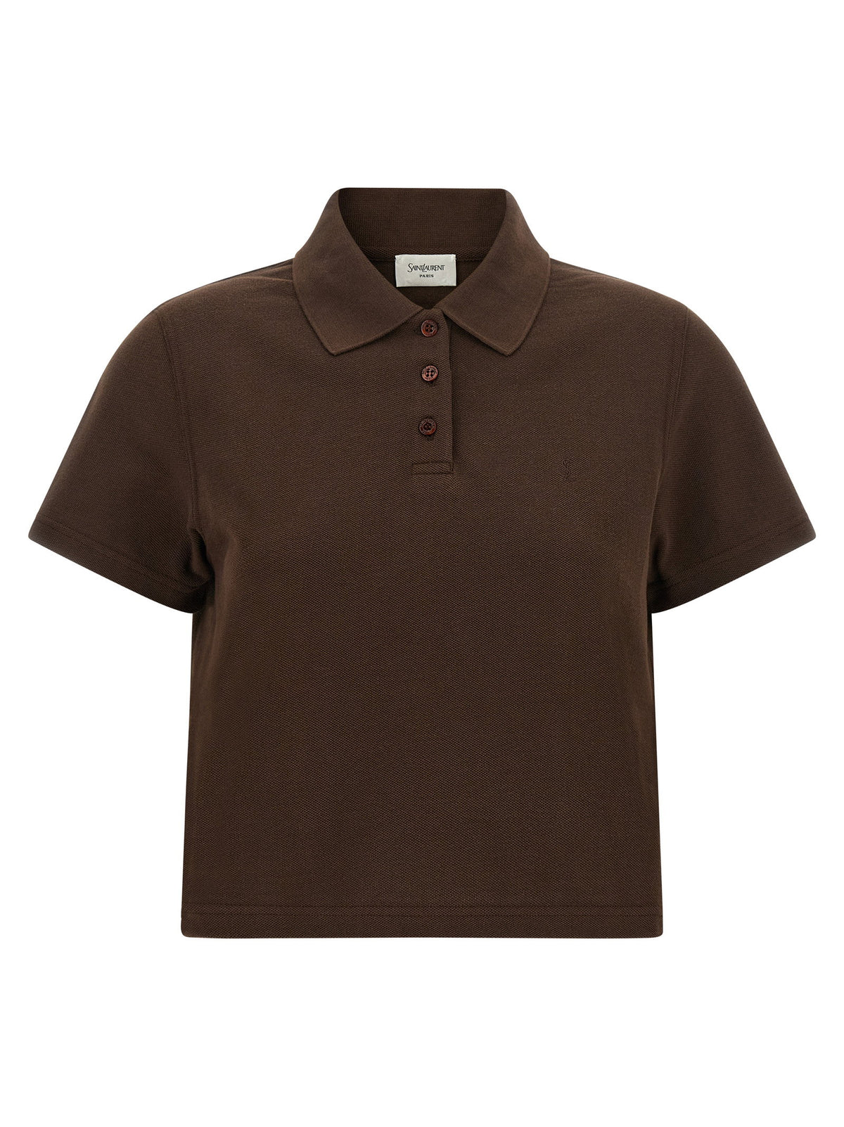 Saint Laurent Cassandre Crop Polo Shirt Brown