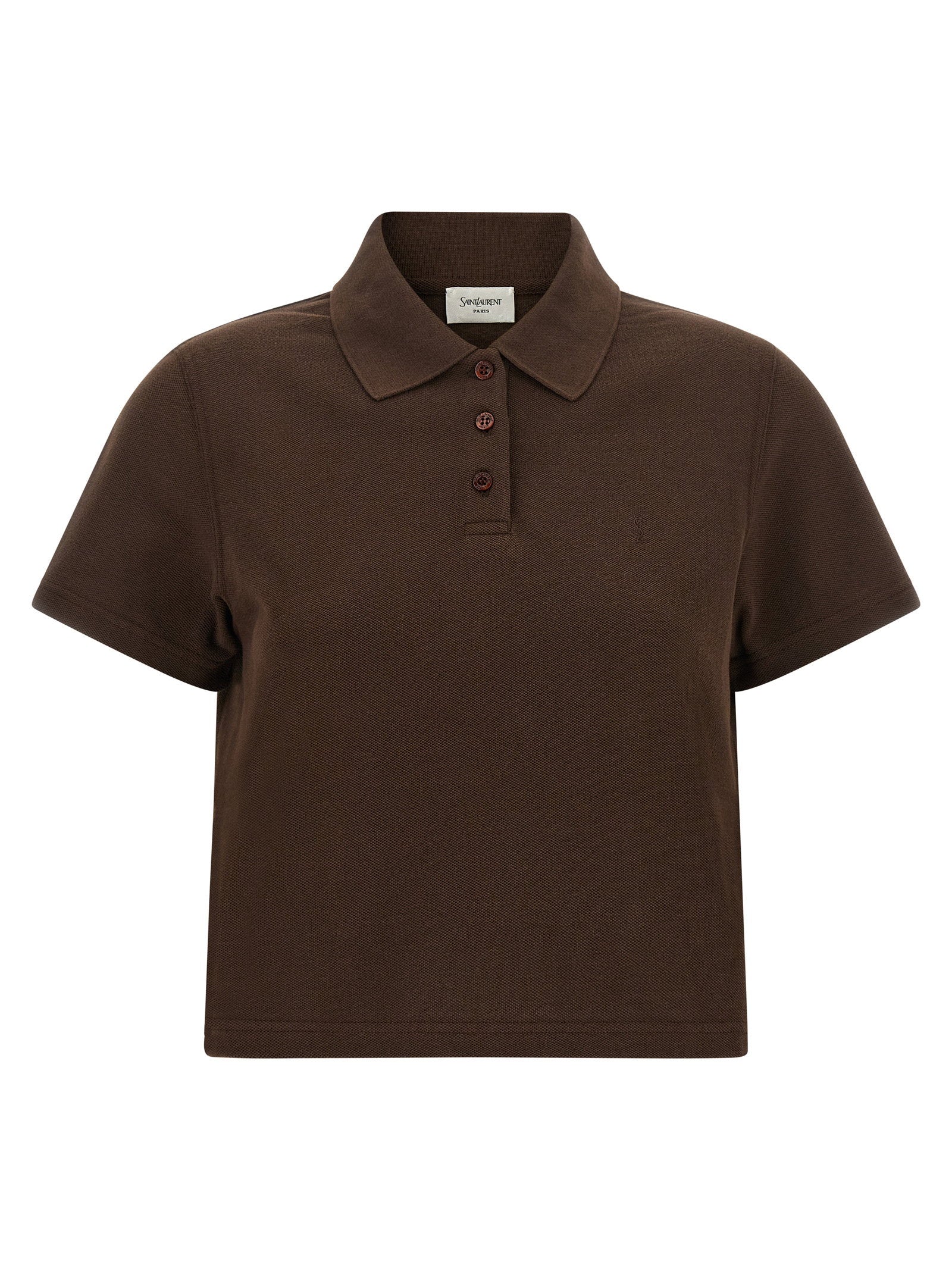 Saint Laurent Cassandre Crop Polo Shirt Brown