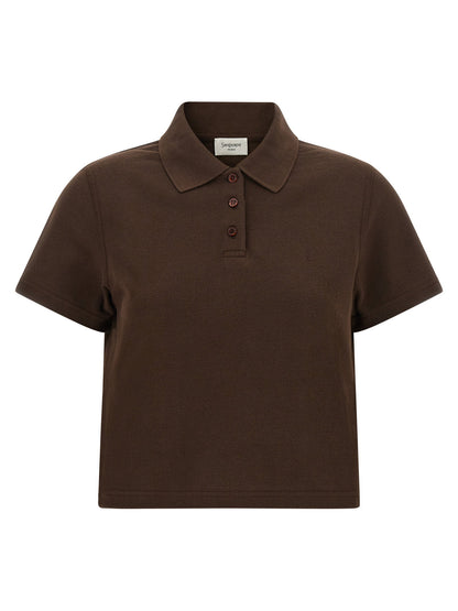 Saint Laurent Cassandre Crop Polo Shirt Brown