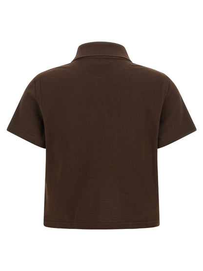 Saint Laurent Cassandre Crop Polo Shirt Brown