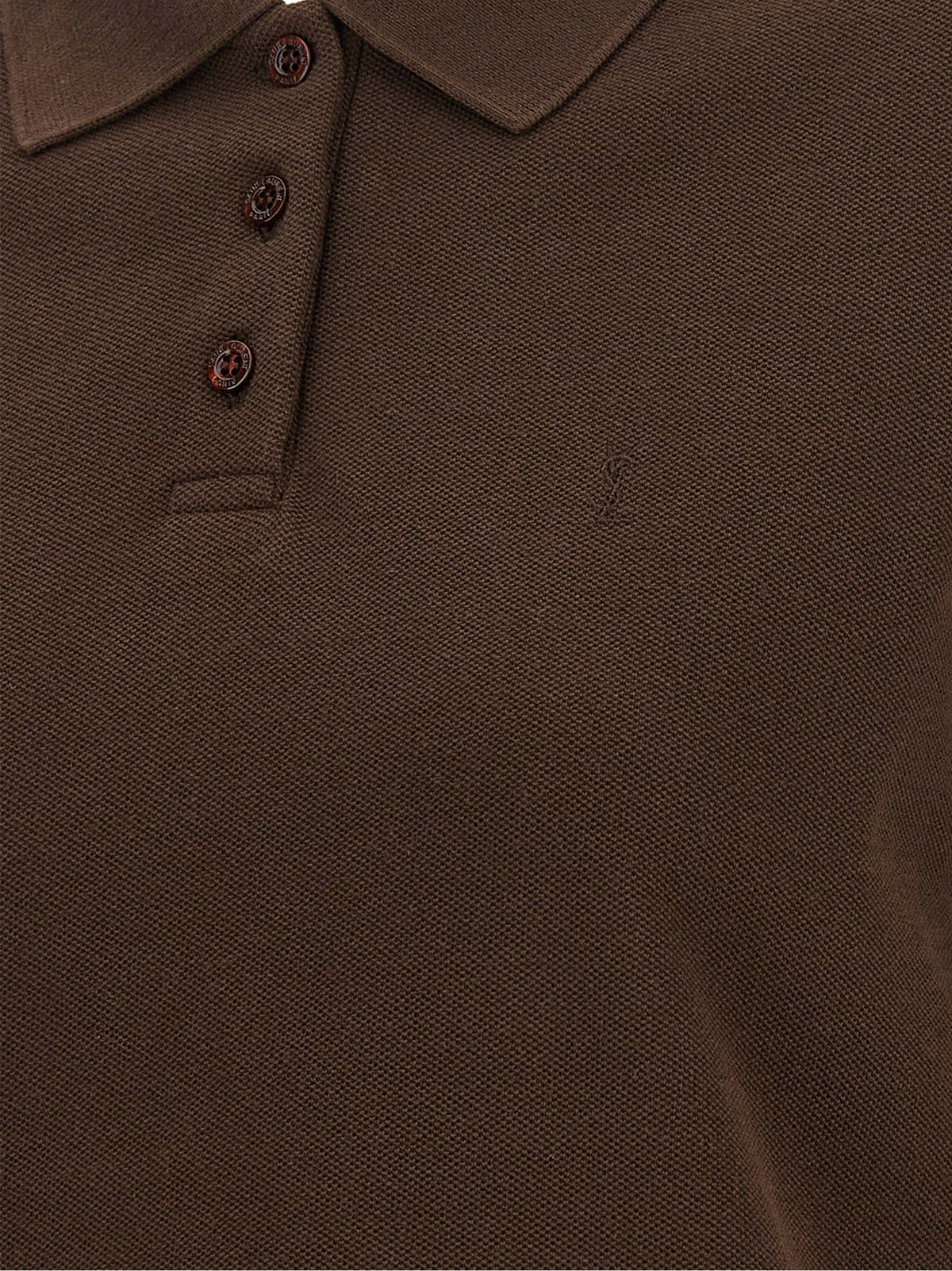 Saint Laurent Cassandre Crop Polo Shirt Brown