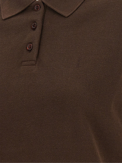 Saint Laurent Cassandre Crop Polo Shirt Brown