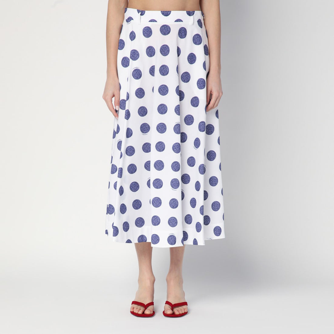 Moschino Flared White Polka Dot Cotton Skirt White