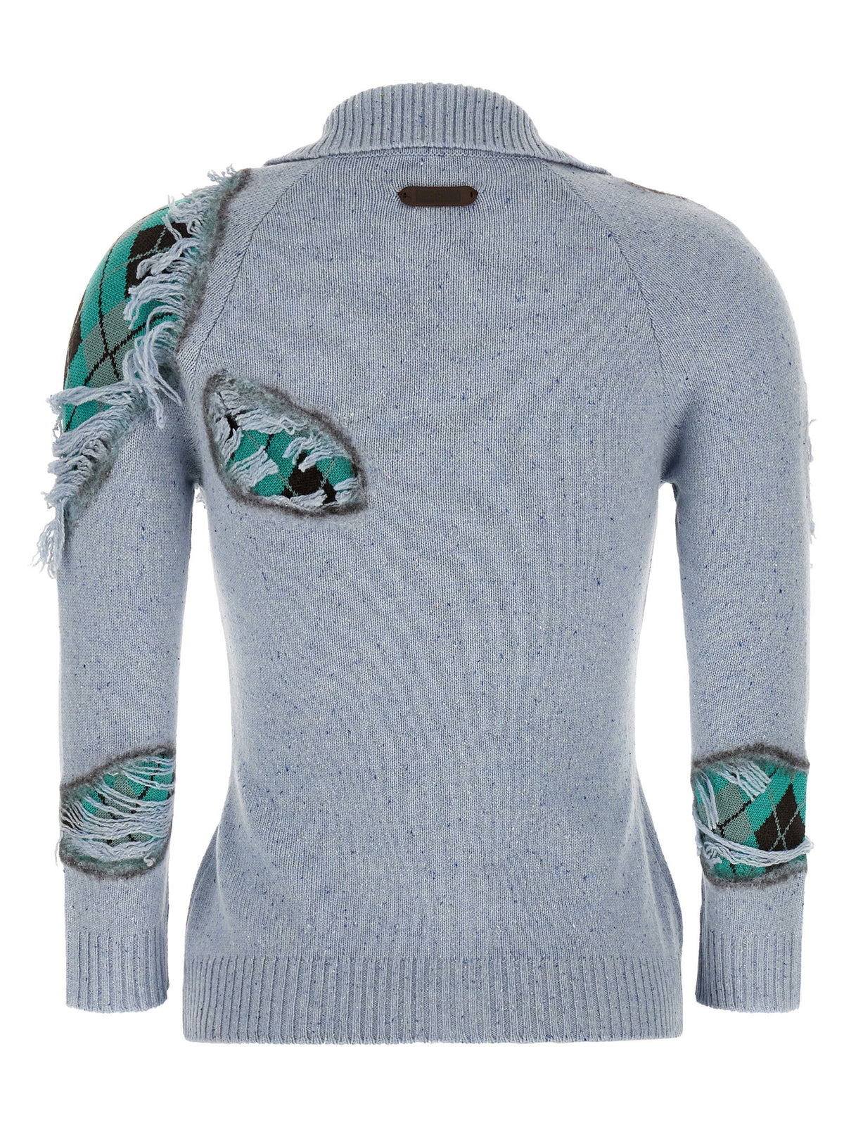 Moschino Distressed Argyle Cardigan Light blue