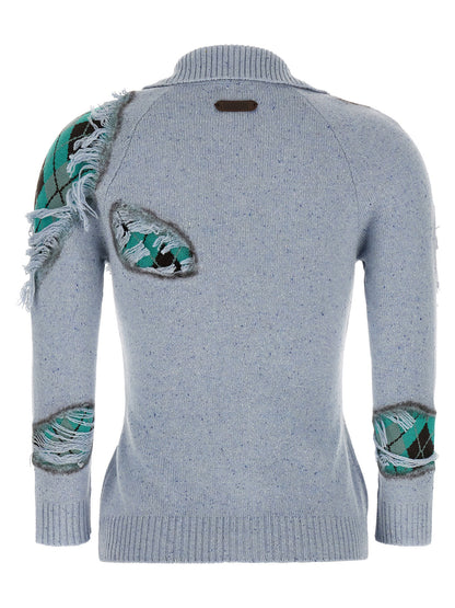 Moschino Distressed Argyle Cardigan Light blue