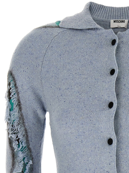 Moschino Distressed Argyle Cardigan Light blue