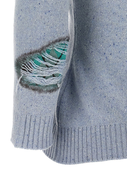 Moschino Distressed Argyle Cardigan Light blue