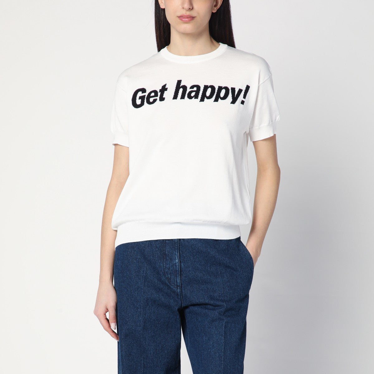Moschino Get Happy White Cotton Intarsia T-Shirt White