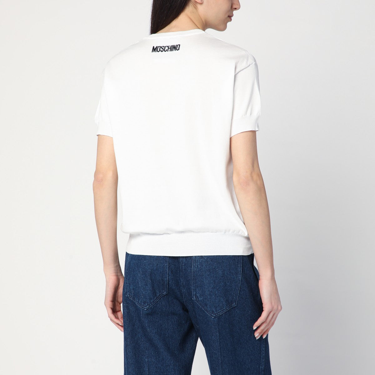 Moschino Get Happy White Cotton Intarsia T-Shirt White