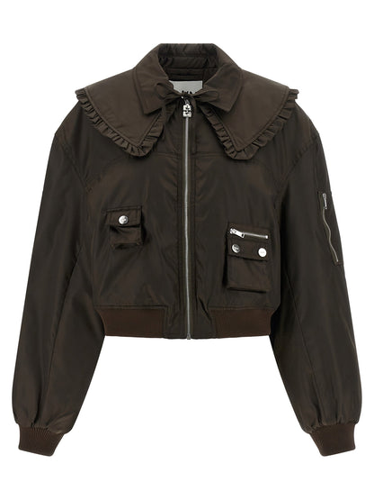 Ganni Duchesse Nylon Bomber Jacket Brown