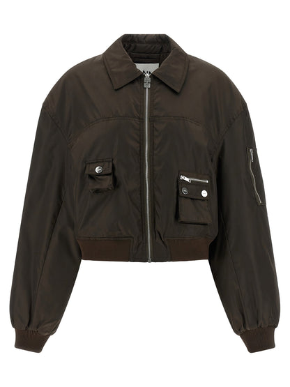Ganni Duchesse Nylon Bomber Jacket Brown