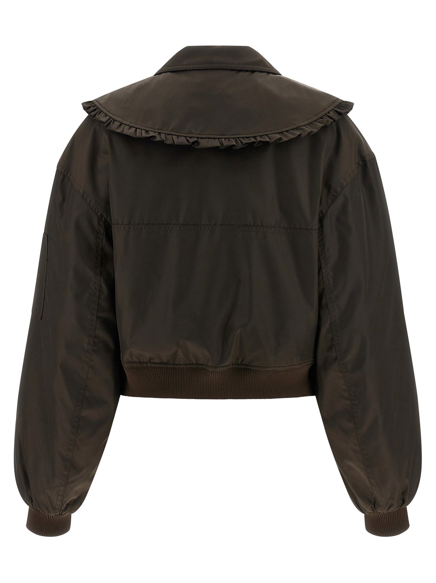 Ganni Duchesse Nylon Bomber Jacket Brown