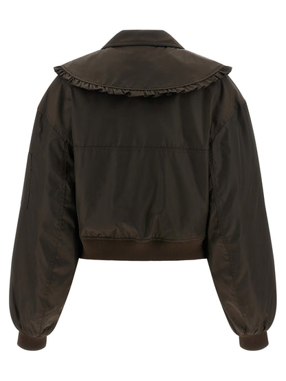Ganni Duchesse Nylon Bomber Jacket Brown