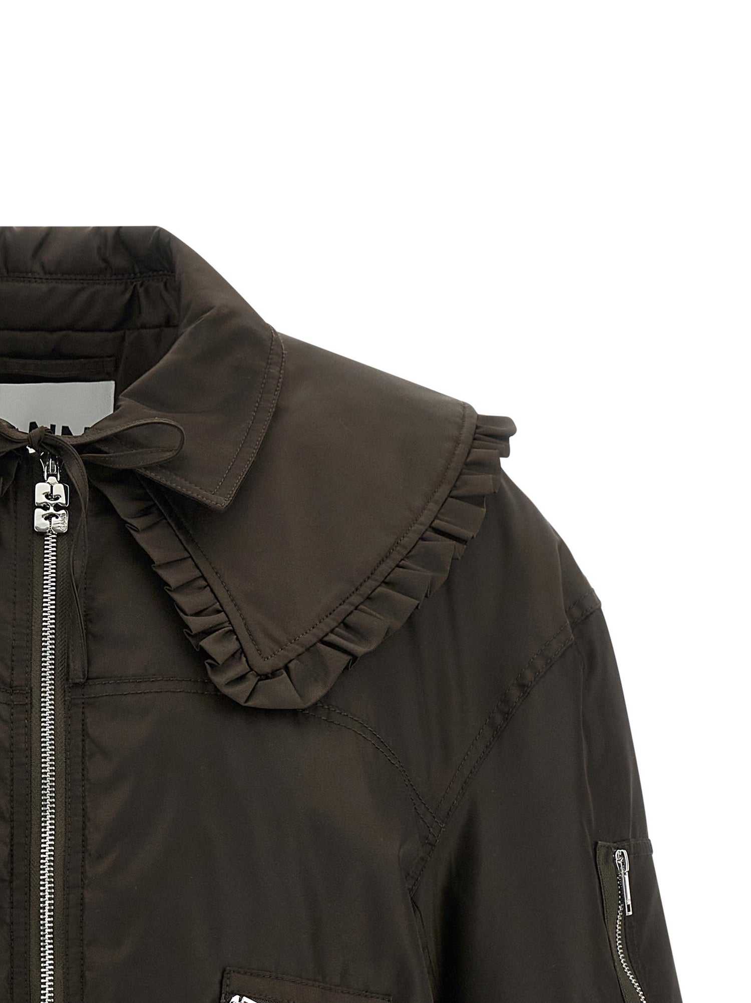 Ganni Duchesse Nylon Bomber Jacket Brown