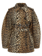 Ganni Leopard Duchesse Nylon Short Trench Coat Brown
