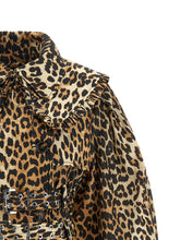 Ganni Leopard Duchesse Nylon Short Trench Coat Brown