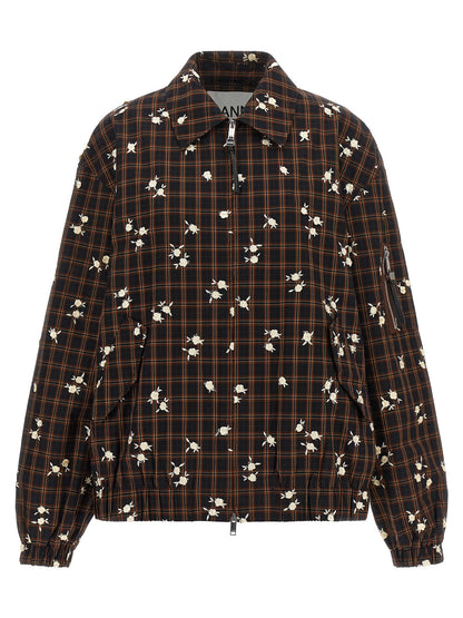 Ganni Check Flower Bomber Jacket Brown