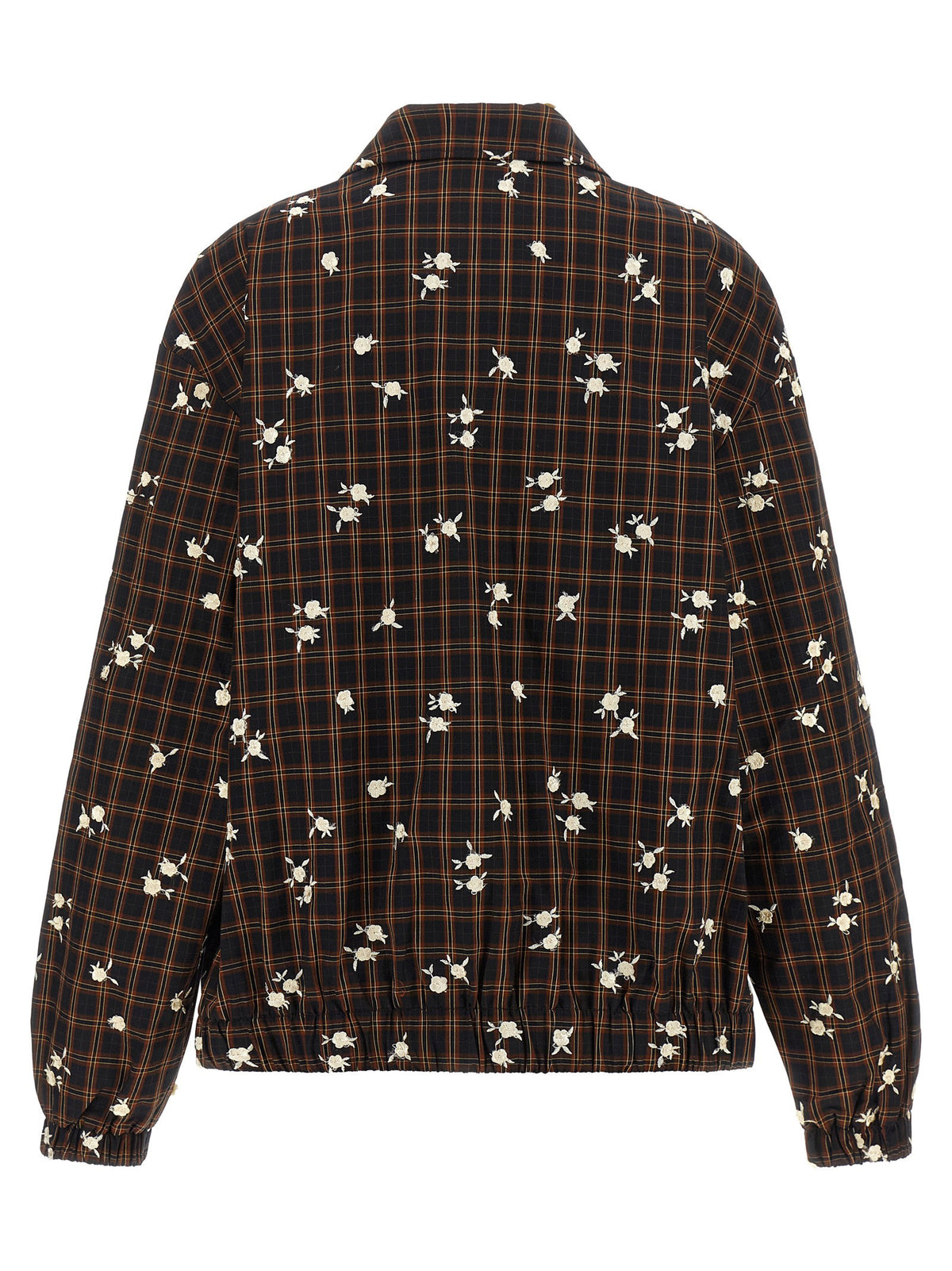 Ganni Check Flower Bomber Jacket Brown