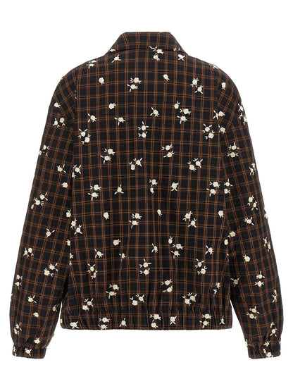 Ganni Check Flower Bomber Jacket Brown