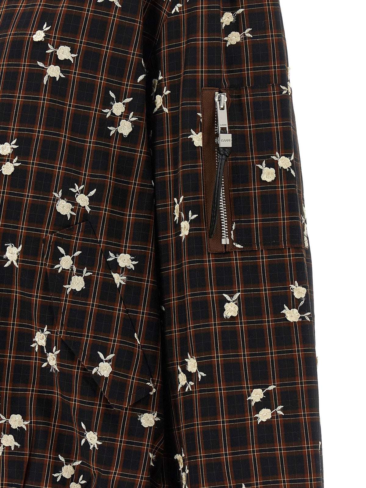 Ganni Check Flower Bomber Jacket Brown