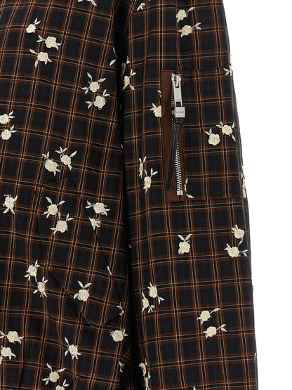 Ganni Check Flower Bomber Jacket Brown