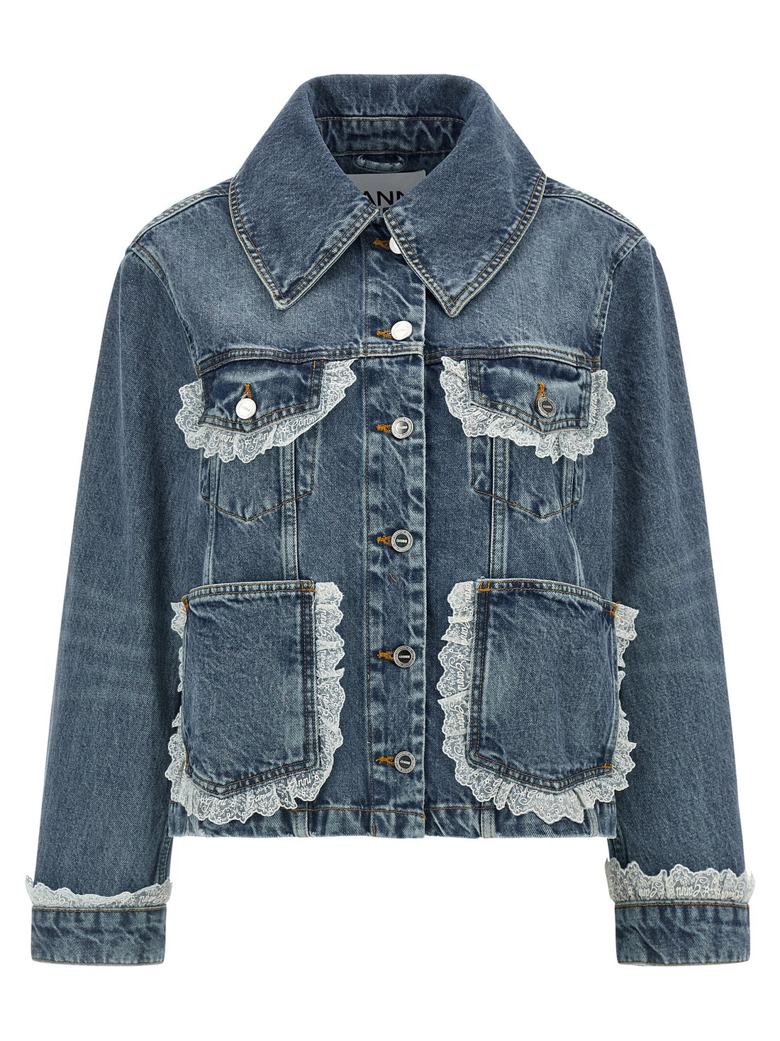 Ganni Denim And Lace Jacket Blue