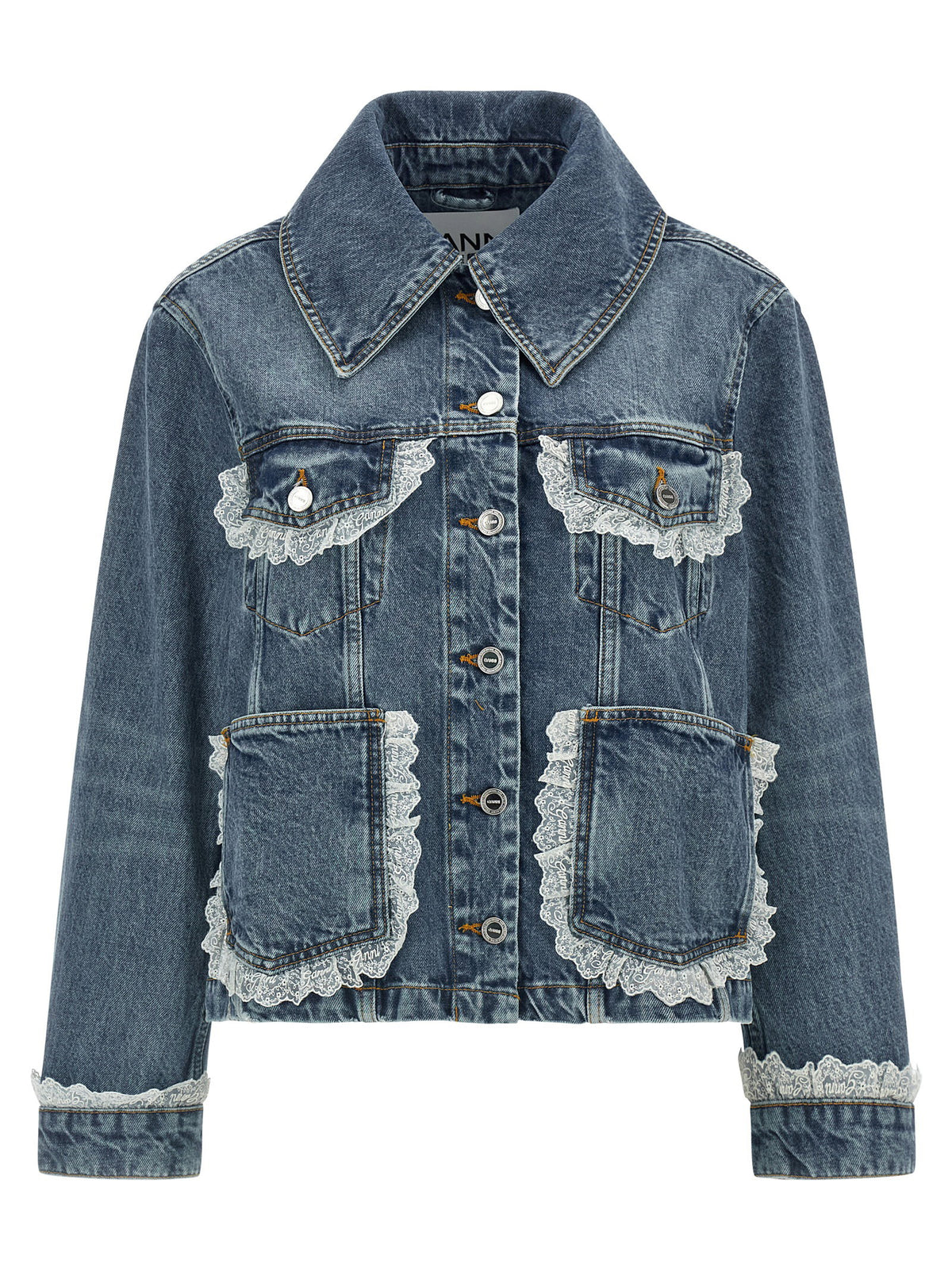 Ganni Denim And Lace Jacket Blue