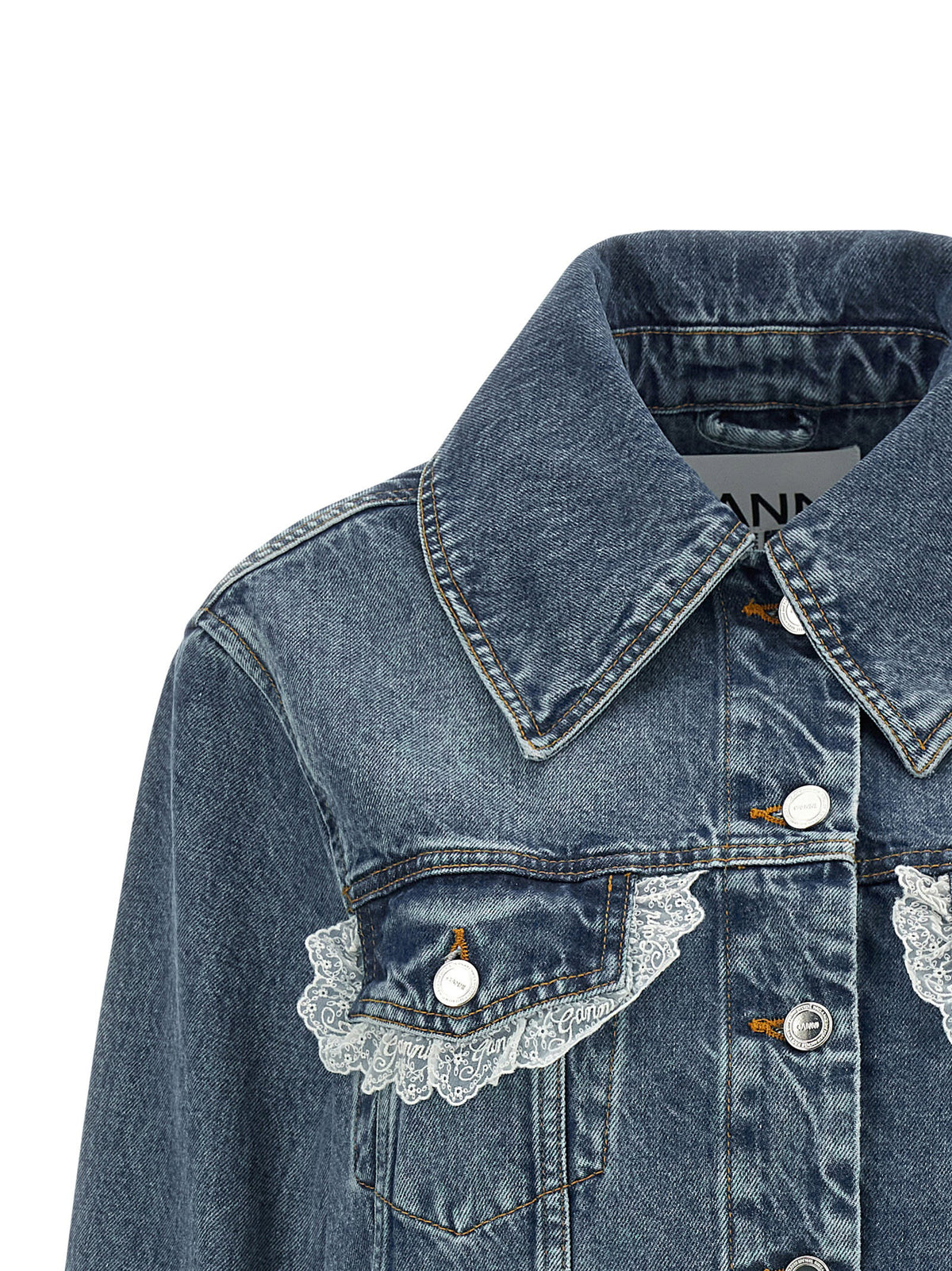 Ganni Denim And Lace Jacket Blue