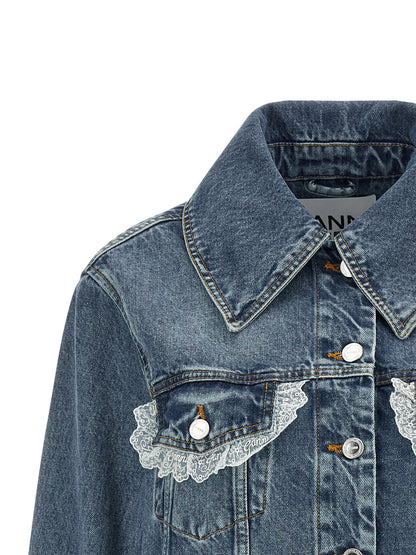 Ganni Denim And Lace Jacket Blue