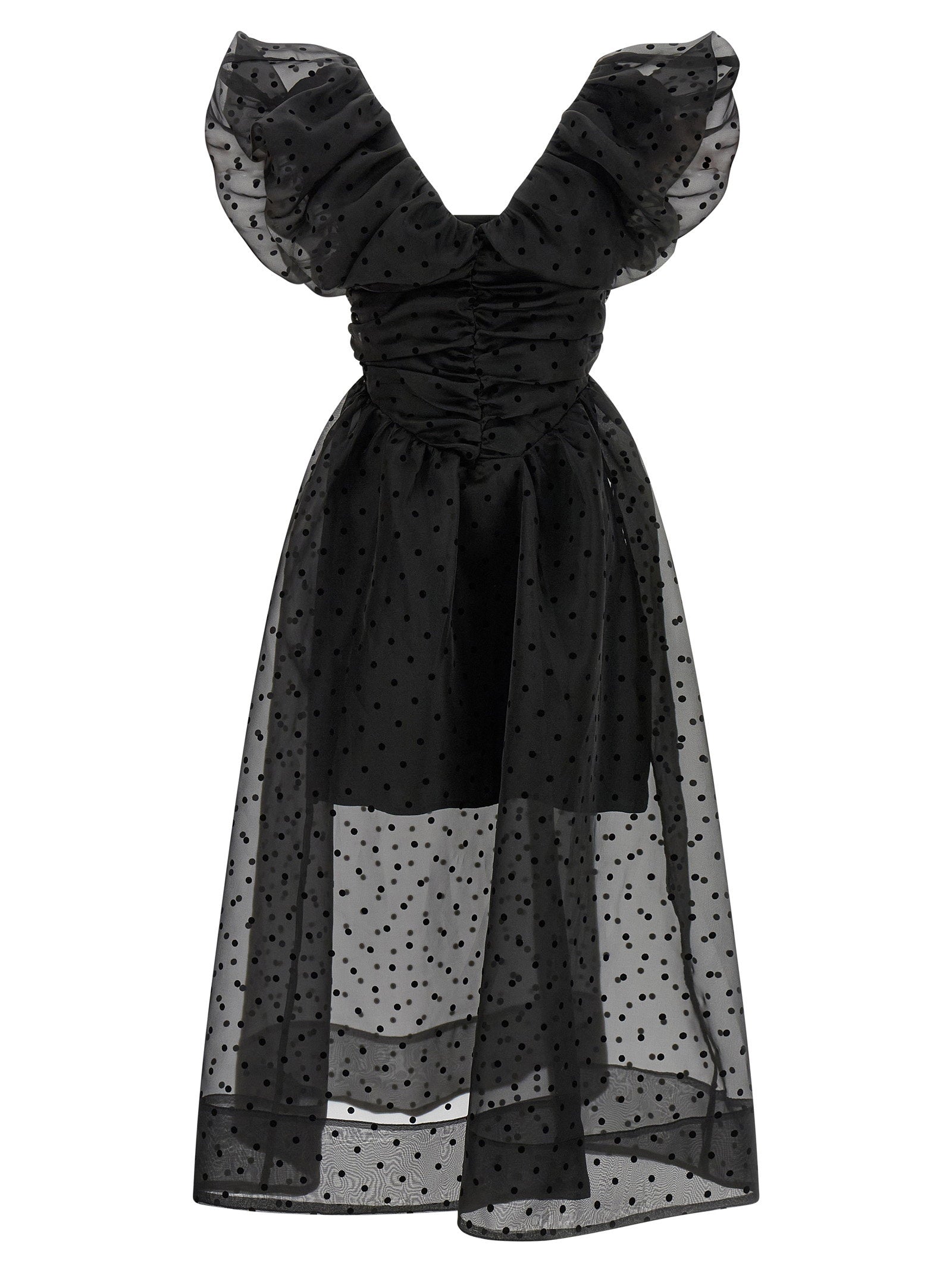 Ganni Black Organza Ruched Dress Black  