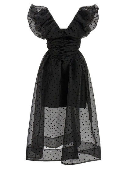 Ganni Black Organza Ruched Dress Black  