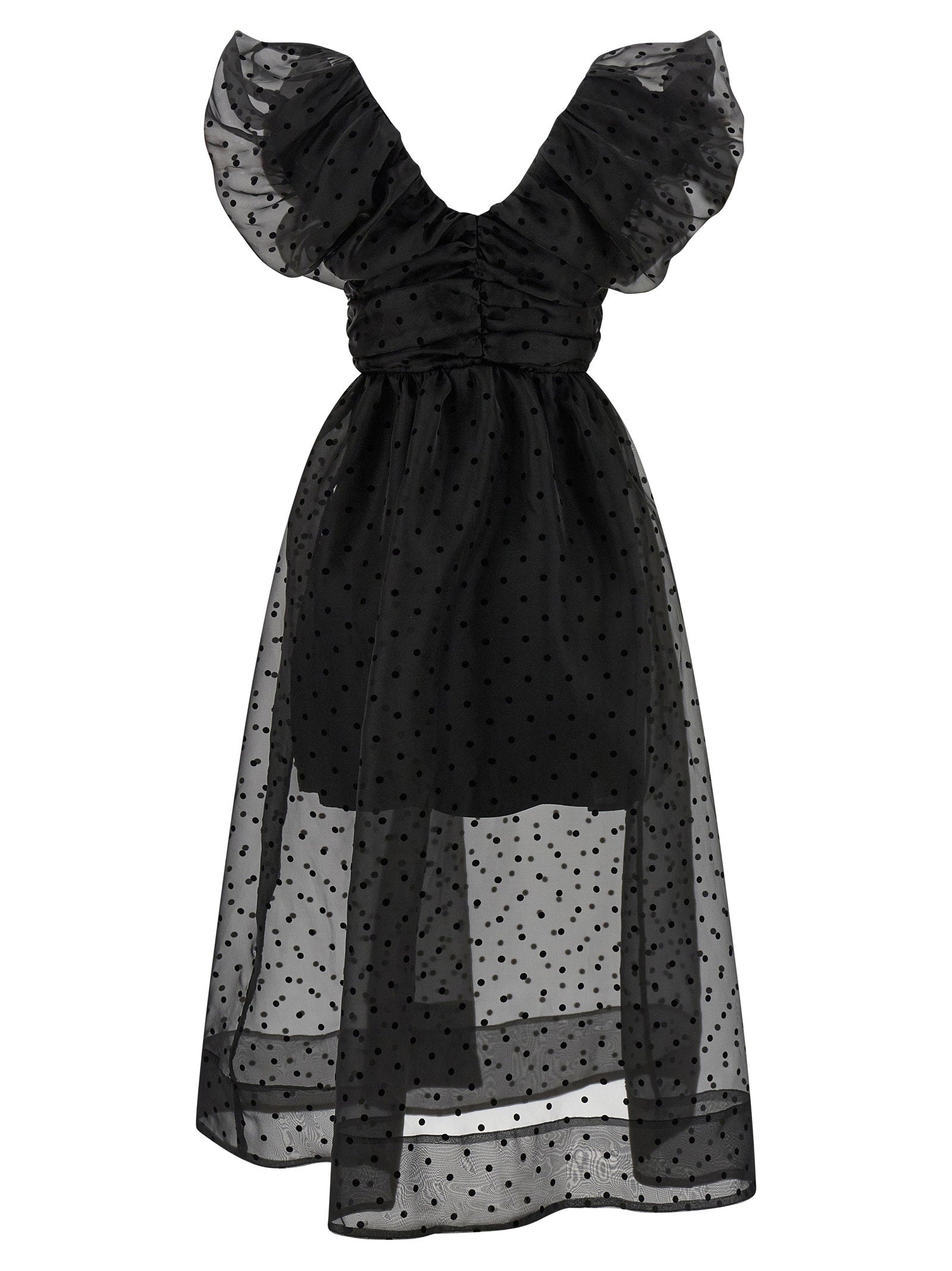 Ganni Black Organza Ruched Dress Black  
