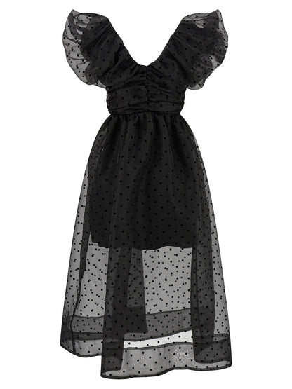 Ganni Black Organza Ruched Dress Black  