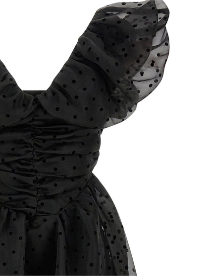 Ganni Black Organza Ruched Dress Black  
