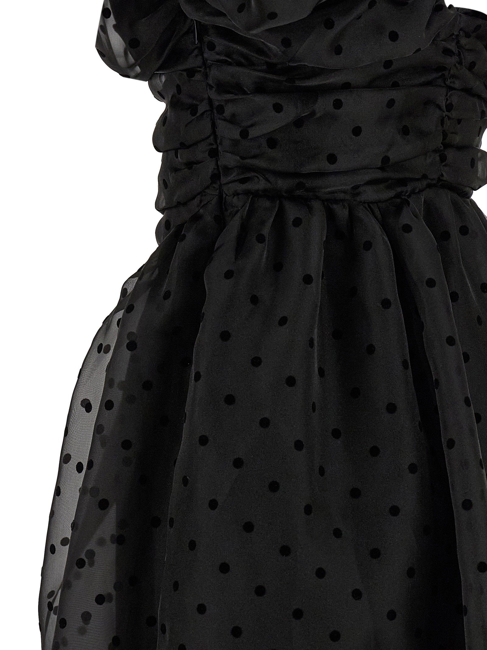 Ganni Black Organza Ruched Dress Black  