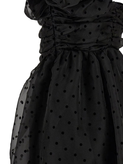 Ganni Black Organza Ruched Dress Black  